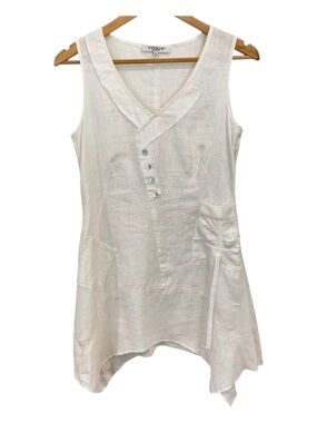 Linen tunic/dress/top ecru natural white Vitrin design asymmetric sleeveless sma